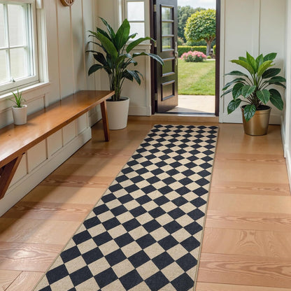 Lahome Checkered Outdoor Runner Rug, 2x8 Kitchen Runner Rugs for Non Skid Washable Entryway Carpet, Checkerboard Non Slip Non Shedding Carpet for Bedroom