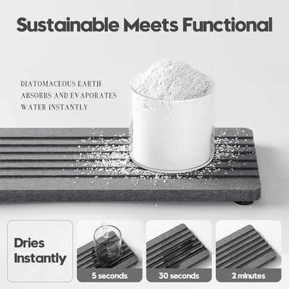 2PCS Diatomite Quick Stone Drying Tray Mat For Bathroom & Kitchen Counter, Instant Dry Water Absorbent Drink Bar Coaster,Vanity Sink Caddy Organizer,Dish Soap Sponge Holders, Charcoal,8"x3.8"