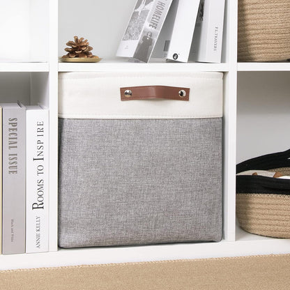 DULLEMELO Cube Basket for Storage, Collapsible Fabric Cube for Organizing, Storage Cube for Closet, Laundry, Nursery, Shelves, Decorative Basket for Gifts Empty (White&Gray)