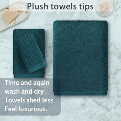 VOOVA & MOVAS Towels Set for Bathroom, 100% Cotton | Quick Dry | Soft | Thick, 3 Piece Towel Set, 1 Large Bath 30" x 56", 1 Hand 18" x 28", 1 Wash Cloth 13" x 13", Bathroom Essentials, Deep Turquoise