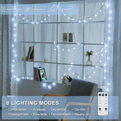 JMEXSUSS 100 LED Connectable Globe String Lights Indoor, 33 ft White String Lights Plug in with Remote, 8 Modes White Christmas Fairy Lights for Bedroom Room Wedding Party Classoom Decor