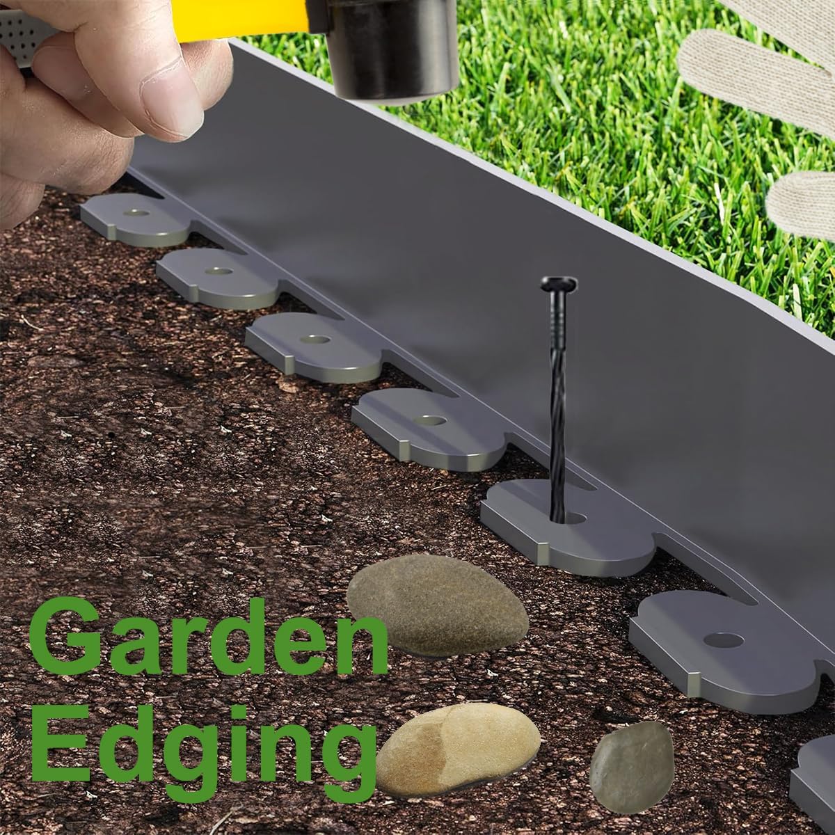 Landscape Edging,33ft x 4inch Tall Plastic Garden Edging Border with 30 Spikes,Lawn Edging for Landscaping Flower Bed,Yard,Patio-Grey