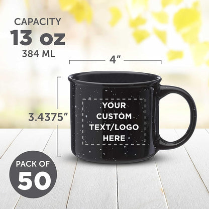 DISCOUNT PROMOS Custom Ceramic Campfire Coffee Mugs 13 oz. Set of 50, Personalized Bulk Pack - Perfect for Tea, Espresso, Cappuccino, Hot Cocoa - Black
