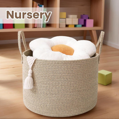 Woven Blanket Basket,115L Large Rope Storage Bin with Handles, Organizer for Blankets Toys Book and Clothes, Laundry Basket for Living Room Bedroom Nursery,Oatmeal