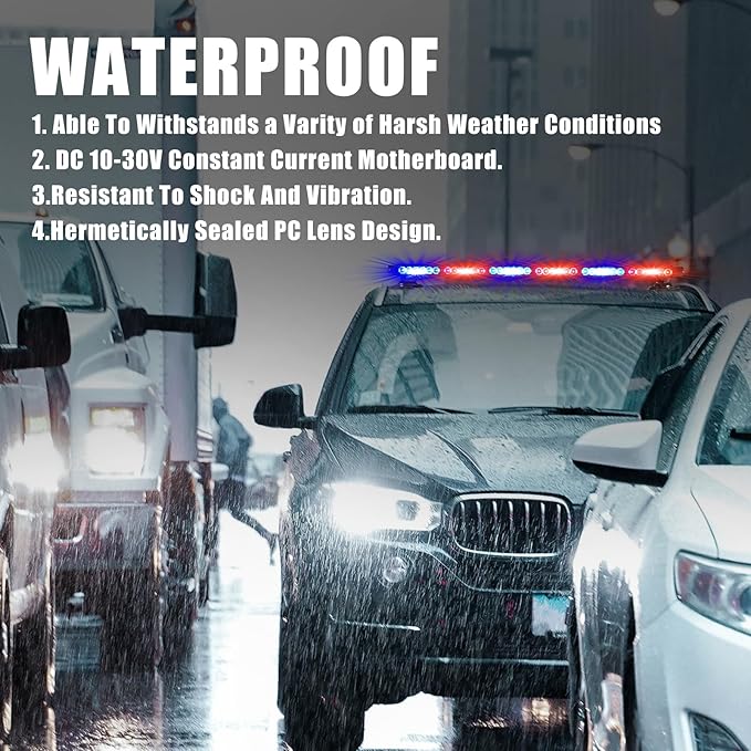 WINECO 38.5" Red Blue Roof Top LED Strobe Light Bar -Double Side 80 LED Emergency Hazard Warning Flashing Beacon Lighting Bar with Magnetic Base for Snow Plow, Trucks, Police,Construction Vehicles