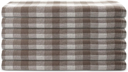 Kitchen Towels Set of 6 Brown/Ivory Checks 20x30 Inches 100% Cotton Highly Absorbent Kitchen Towels Premium Quality Ultra Soft Mitered Corners
