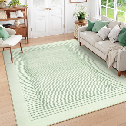 Wonnitar Washable Striped 5x7 Living Room Area Rug, Non-Slip Green Berber Stripe Rugs for Bedroom, Low Pile Soft Minimalist Floor Carpets for Kids Nursery Room Dining Room (Green,5' x 7')
