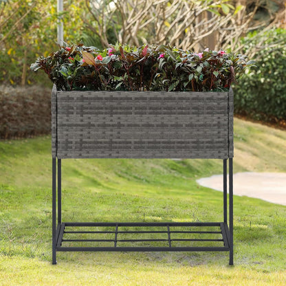 SUNNYPARK Tall Planters for Outdoor Plants Rattan Modern Elevated Planter Box with Removable Liners Indoor Outdoor Porch Patio Flower Pot (27.5’’ x 12’’ x 27.5’’)