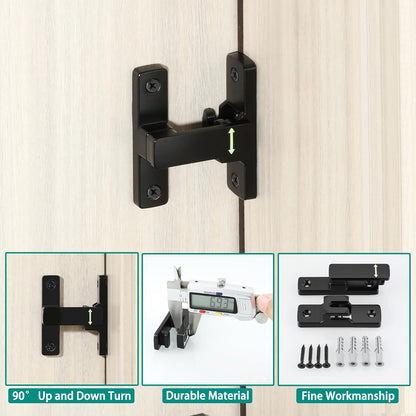 90/180 Degree Flip Latch Gate Latch, Heavy Duty Black Safety Door Lock Enhanced Security Flip Latch Lock Hardware for Interior Door Front Door Barn Garden Fence Window Bathroom Cabinet