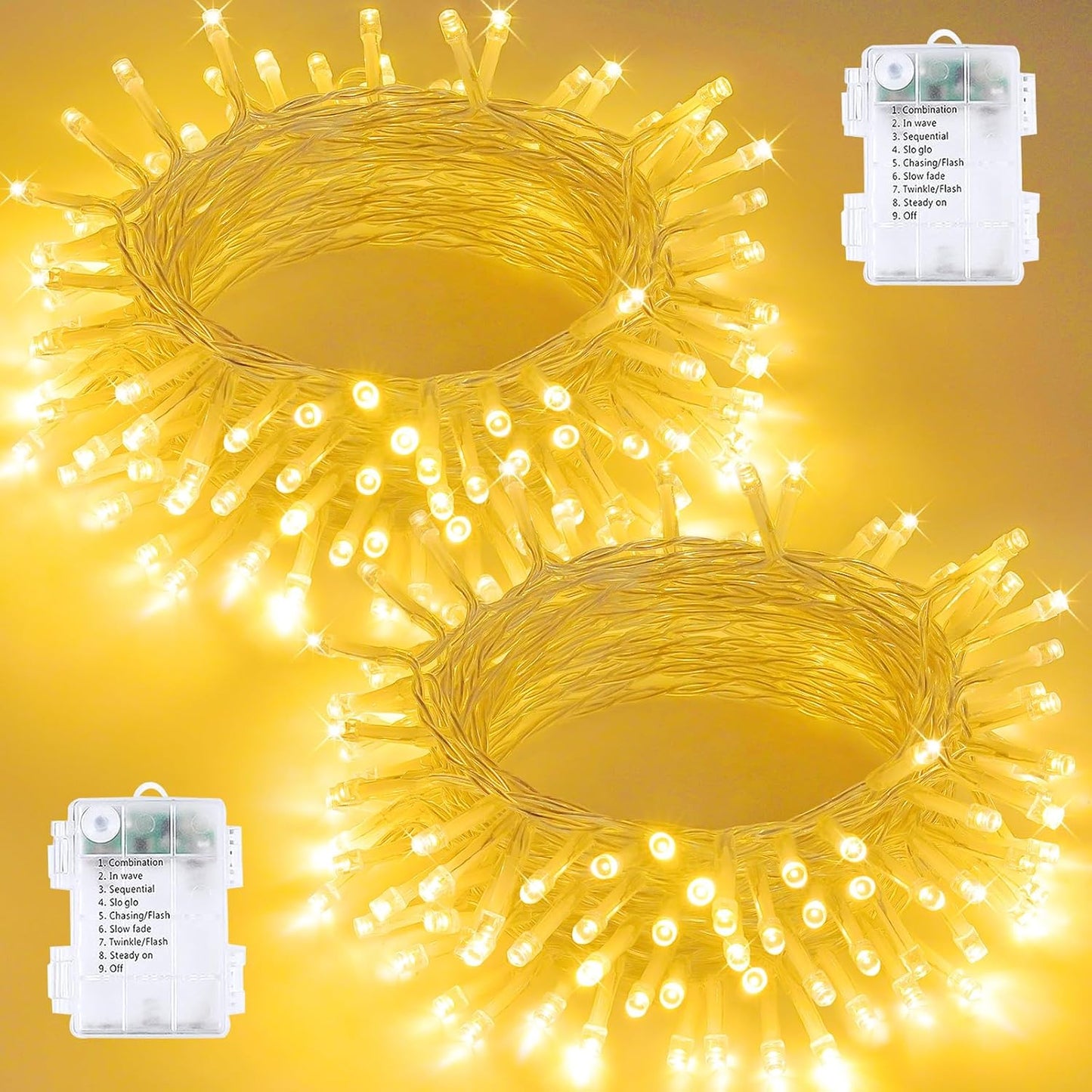 2 Pack String Lights Battery Operated with Timer, 33FT 100 LED Waterproof Battery Twinkle Lights, 8 Modes Fairy Light for Indoor & Outdoor Party Bedroom Garland Tree Christmas Decorations (Warm White)