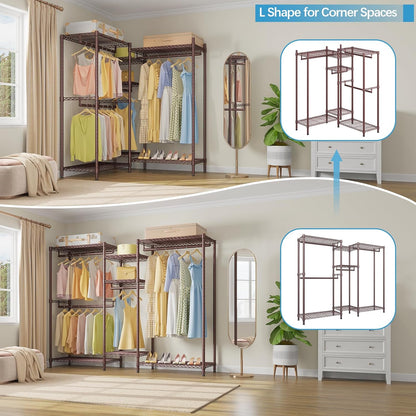 VIPEK Classic V6 Wire Garment Rack Heavy Duty Clothes Rack for Hanging Clothes, 5 Tiers Freestanding Closet Rack Large Size Metal Clothing Rack with 7 Shelves & 4 Hanging Rods, Max Load 850LBS, Bronze