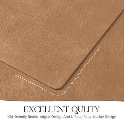 MOSAYT Vinyl Placemats Set of 12-12 X 17 Inch - Faux Leather 100% Waterproof Oil-Proof Wipeable PU Place Mats, Heat Resistant Reversible Table Mats for Kitchen, Dining, Outdoor (Camel)