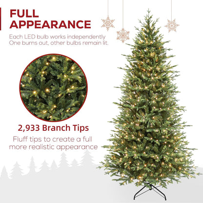 Hykolity 7.5 ft Prelit Artificial Christmas Tree, 2933 PE&PVC Branch Tips, 450 Warm White LED Lights, Metal Stand and Hinged Branches