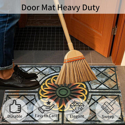 Door Mat Welcome Mat, Heavy Duty Door Mat 17.7 x 29.5 Inch Front Door Mat Rug Doormat for Outdoor Entrance Home Non-Slip Rubber Rug for Front Door, Outside, Entryway, Patio (Flower)