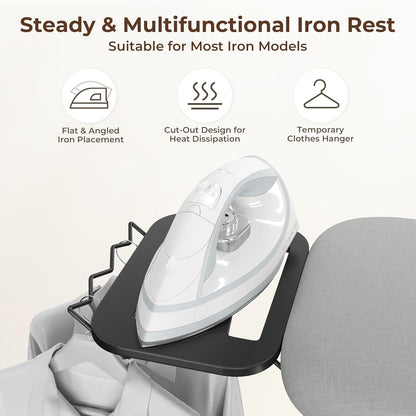 Yaheetech Foldable Ironing Board, Heavy Duty Iron Board with 9 Adjustable Heights, 4 Layer Cover and Safety Iron Rest, 52X14 Compact and Space Save Iron Board for Home Laundry Room Use, Gray