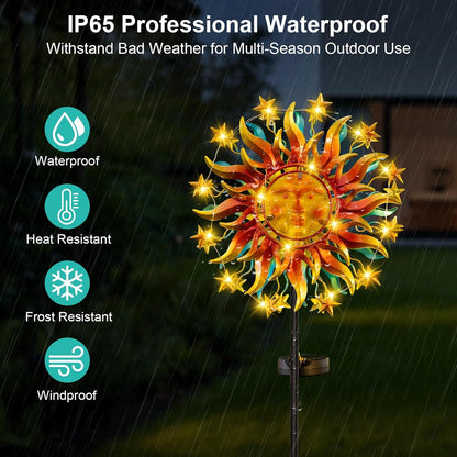 Solar Wind Spinner Metal Sun Decor, Wind Sculptures & Spinners 60.3 in Garden Kinetic Art with Solar Powered Vine String Shining LED Lights for Outdoor Garden Lawn Yard