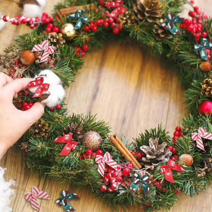 Syhood 150 Pcs Christmas Mini Bow Tiny Twist Tie Bow Handmade Craft Ribbon for DIY Sewing Party Decor(Red and Green,Patterned)