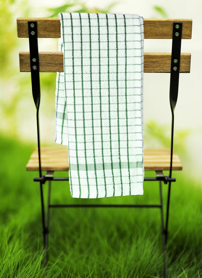 AMOUR INFINI Kitchen Towels Set of 4 - Highly Absorbent, Super Soft Terry Cotton 20x28 Inch Dish Towels with Hanging Loop - Hand & Tea Towels for Cleaning & Drying Dishes (Green)