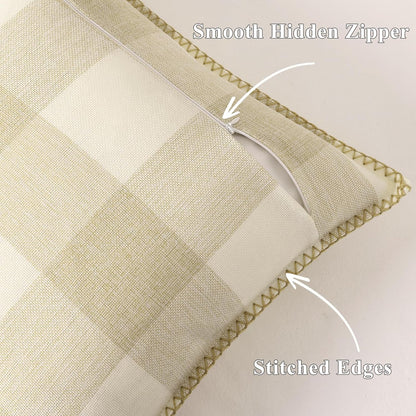 decorUhome Buffalo Plaid Check Fall Throw Pillow Covers 12x20 Set of 2, Outdoor Lumbar Decorative Farmhouse Pillow Covers with Stitched Edge for Bed Couch Sofa, Cream White and Beige