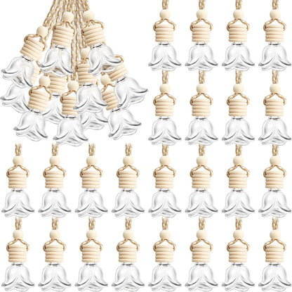 BBTO 50 Pcs Hanging Car Air Freshener Car Diffuser Bottles Empty Glass Perfume Bottle Freshener Diffuser Bottle Pendant for Essential Oil Fragrance Aromatherapy Bottle Ornament(Rose)