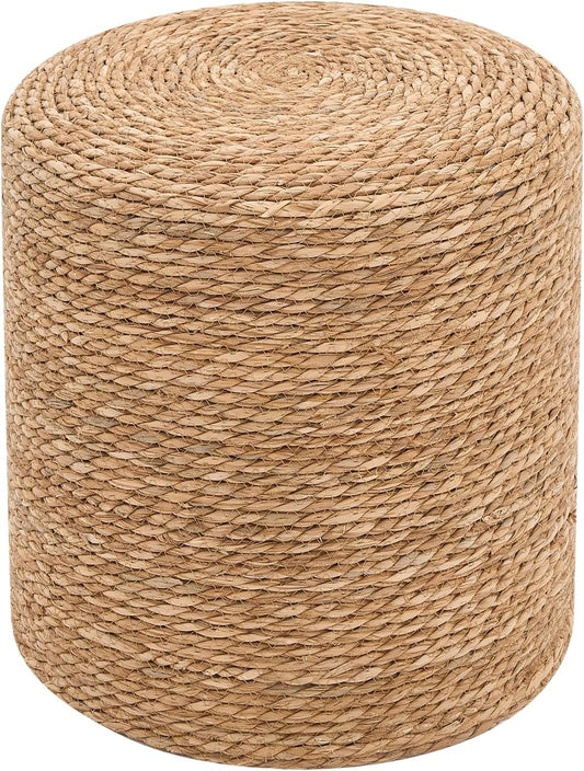 Pouf Ottomans, Handwoven Natural Straw Footstool, Round Braided Outdoor Patio Stool with Wood Frame, Boho Decor Accent Seat Balcony, or Garden (Natural)