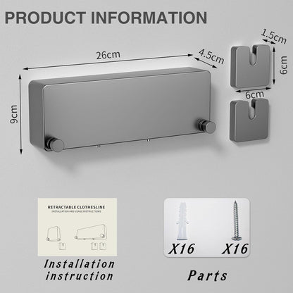 Retractable Clothesline Indoor, Non-Sagging Clothes line retracting Outdoor, Heavy Duty Wall Mounted Laundry Line Adjustable Stainless Steel for Laundryroom, Bathroom, 15.8 Feets Double Lines Grey