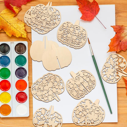 COCHIE DIY 3D Fall Pumpkin Wood Crafts to Paint for Kids Adults, Paintable Unfinished Wooden Slices for Craft, Cutouts Ornaments for Painting Decorations (24 PCS)