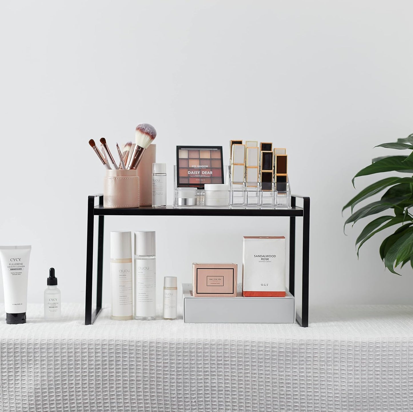 Nxconsu 2Pack Cabinet Shelves Stackable Organizer Rack Riser for Kitchen Cabinet Pantry Cupboard Counter Countertop Home Organization Storage Space Saver Heavy Duty Metal Nonslip Black Tall