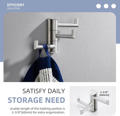 Angle Simple Swivel Towel Hook 3 Arms, SUS 304 Stainless Steel Foldable Robe Towel Hook for Bathroom, Wall Coat Holder, Brushed Nickel