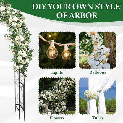 VINGLI Garden Arbor, Arch Archway for Wedding Ceremony Party, Steel Garden Trellis for Plant Climbing, Christmas Garden Decorations Pergola for Garden, Backyard, Lawn (Black, 75.5x22.8x94.5in)