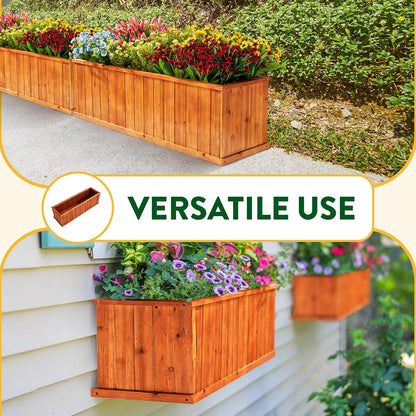 IDZO Wooden Window Box 40 in, Spacious Wooden Planter Boxes with Convenient Drainage Holes, Durable Oil Coated Window Box for Flowers & Plants, Decor Garden, Balcony, Backyard, Easy Assembly