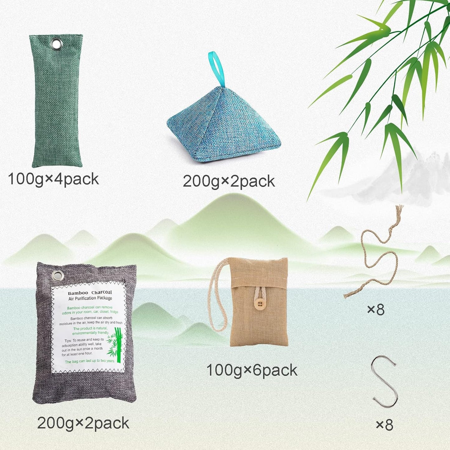 Charcoal Bags Odor Absorber (10x100g+4x200g) Activated Bamboo Charcoal Air Purifying Bags Charcoal Odor Eliminating Bags for Home & Car Shoes, Closet, Pet -14 PACK