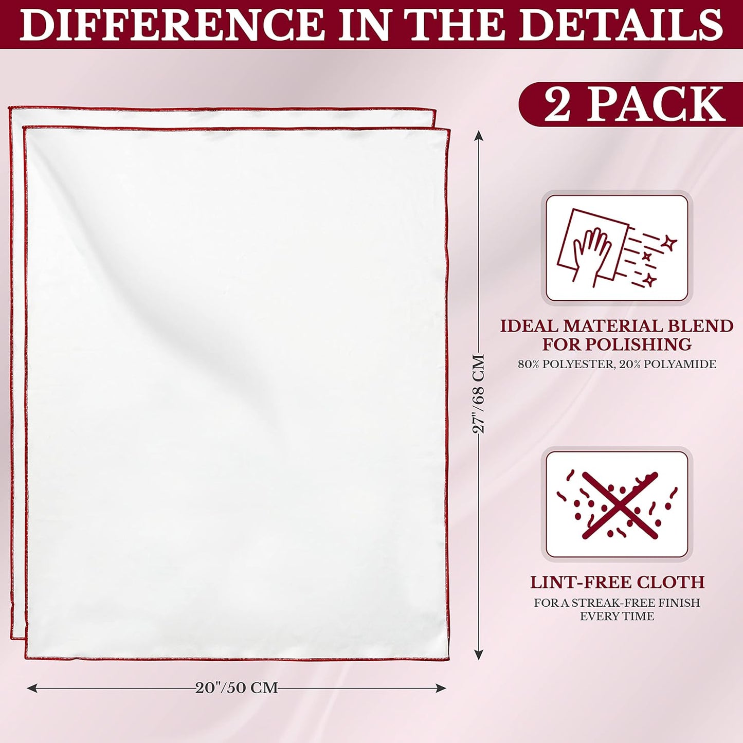 The 2-Pack Premium Microfiber Wine Glass Polishing Cloths, Large Lint-Free Drying Towels for Glasses, Stemware, Glassware, Camera Lenses, 25 Inch X 20 Inch (White, 2 Count)