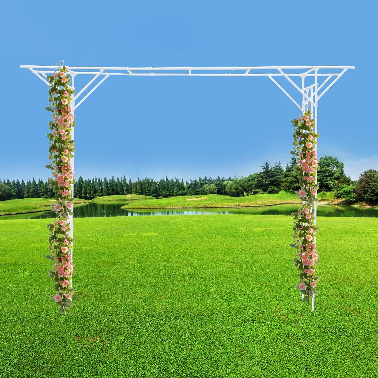 Garden Trellis for Climbing Plants,Outdoor Garden Arch Arbor Trellis,Steel Garden Trellis Wedding Arches for Ceremony Decoration 11.81x1.31x8.86ft (White)