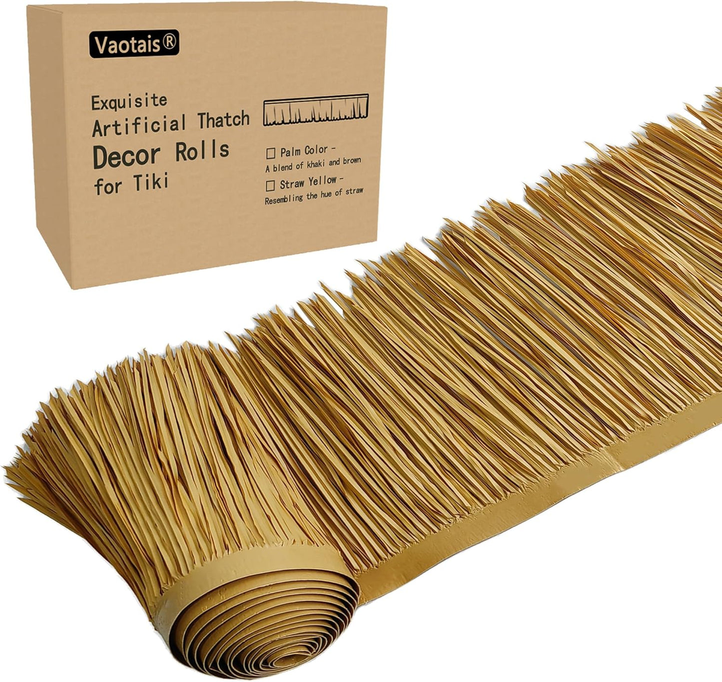 Premium Mexican Style Artificial Palm Thatch Roof Rolls. 5 Lengths, 2 Colors. Waterproof. Easy Install. Ideal for Tiki Bars, Parties, Gardens & Fences (15ft x 16in - Straw Yellow)