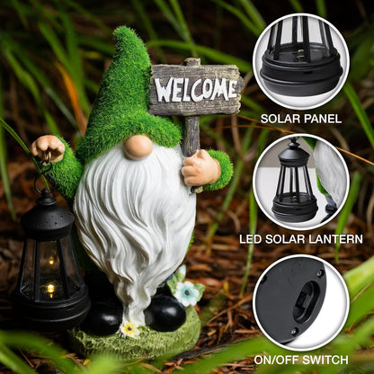 Garden Gnomes Outdoor with LED Solar Light - 11’’ Funny Gnome Decorations/ ornaments for Home/Yard/Patio Solar Lantern Garden Statues - Decor -Deals/clearance - Housewarming/Birthday Gifts