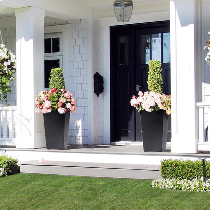 22.5" Tall Planters Set of 2, Outdoor＆Indoor Black Planter Pots, High Front Porch Planter Pots with Drainage Holes＆Water Level Monitor＆Inner Bucket, Automatic Watering, Black