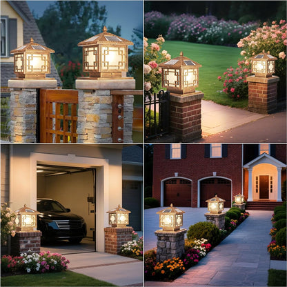 SLAWA Outside Housing Post Lighting Fixtures 9.8In Solar Post Caps Lights Bronze Aluminium Waterproof Column Light Outdoor Solar Powered Landscape Lighting Porch Pillar Lamp Fence Deck Mailbox Lantern