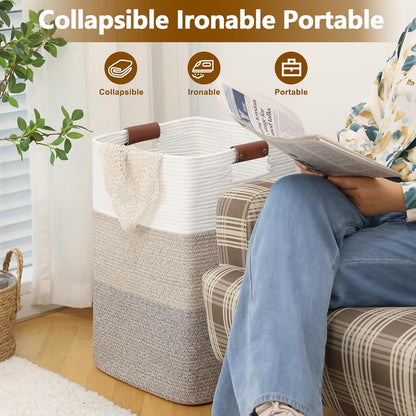 Laundry Hamper 96L Extra Large Laundry Basket, Woven Blanket Basket, Cotton Woven Storage Hamper with Handles for Living Room, Large Baskets for Pillows, Blankets, Clothes-Gradient Yellow