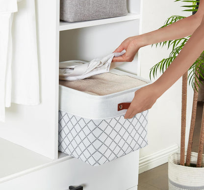 DECOMOMO White Storage Bins Fabric Storage Baskets for Shelves, Linen Closet Organization Toys Nursery (White Check, Large - 3 Pack)