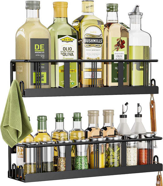 Spice Rack Wall Mounted 2 Pack, Space-Saving Spice Organizer for Spice Jars and Seasonings,Screw or Adhesive Hanging Spice Rack Organizer for Your Kitchen Cabinet,or Pantry Door