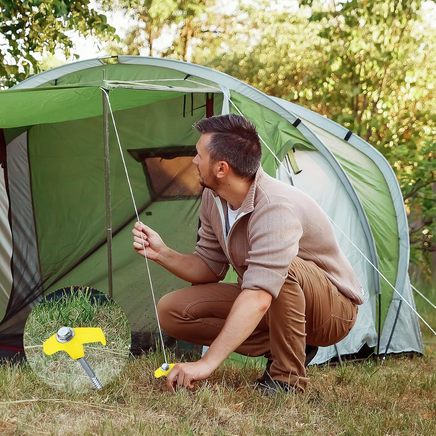 Hicarer 20 Pcs 20 Pcs 8'' Screw in Tent Stakes Heavy Duty Ground Metal Stakes for Inflatables with Hex Head Driver for Outdoor Camping Tent Inflatable Garden Decor (Yellow)