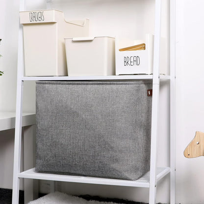 DULLEMELO Large Collapsible Storage Basket/Bin with Sturdy Leather Handles, Fabric Organizer Bin for Storage Clothes, Toys, Books, Office, Bedroom, Closet, Nursery & Laundry (Gray)