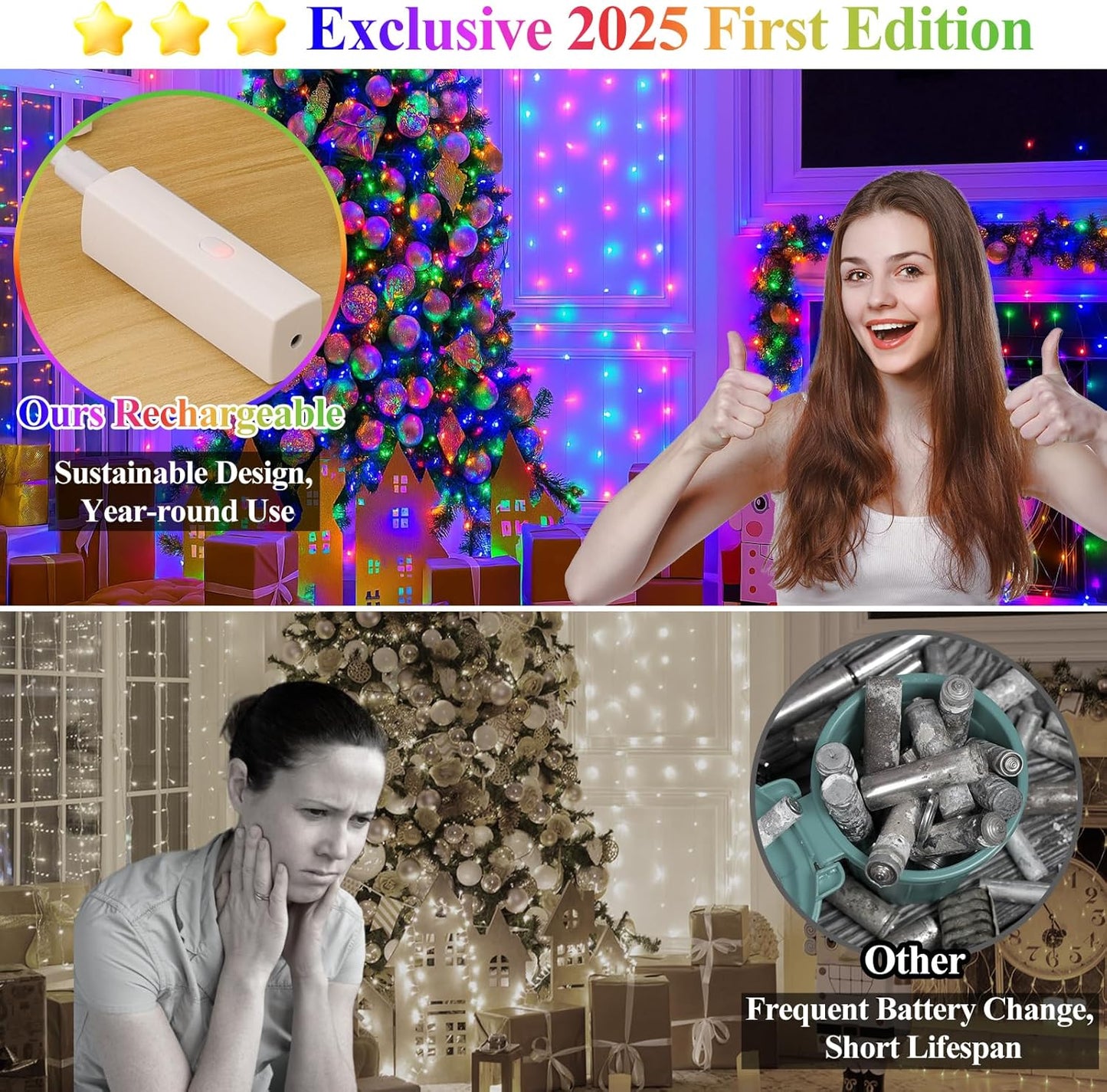 Lipstick LED Fairy Lights Battery Operated, Mini Twinkle Lights with Timer, Rechargeable String Lights for Bedroom, Christmas Decorations, Wedding, Vine, Centerpiece Table Decor (10M/33FT Multicolor)