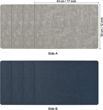 Myir JUN Placemats Dual Sided, Faux Leather Place Mats Indoor Set of 8 for Dining Table Non-Slip Washable Placemat Heat Resistant Outdoor Table Mats (Set of 8, Gray Blue)