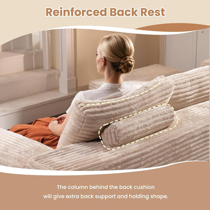 HOOOWOOO Cloud Sectional Couches for Living Room,Modular Sectional Sofa No Assembly,Plush Corduroy Large Floor Couch Furniture Set with Deep Seat Right Chaise L Shape(Beige)