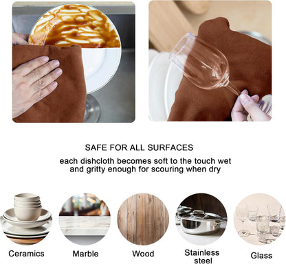 kimteny 13x28 Inches Kitchen Cloth Dish Towels, 400 GSM Premium Dishcloths, Super Absorbent Coral Velvet Microfiber Cleaning Cloths, Fast Drying Rags for Washing Dishes (8 Pack, Brown)