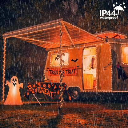 YEGUO Orange Lights for Halloween, 2 Pack Each 33ft 100 LED Rope Lights Outdoor, 8 Modes Fairy Lights in Clear Thin Tube for Fall Autumn Thanksgiving Halloween