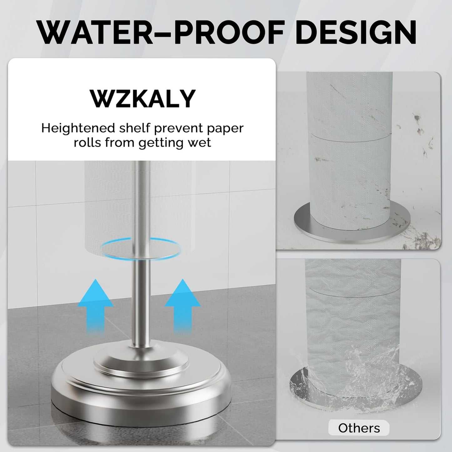 Toilet Paper Holder Stand with Storage – 4 Extra Rolls –Brushed Nickel Toilet Paper Holder for Bathroom – Sturdy Base, Classic Retro Style, Space-Saving Bathroom Storage Organizer, Sliver