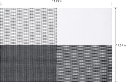 Placemats Set of 6 Washable Indoor/Outdoor Vinyl Place Mats for Dining Table Durable Non-Slip Heat Resistant PVC Weave Table Mats(Black White)